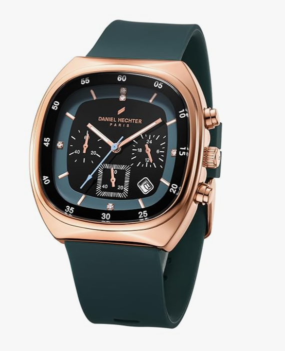 Hechter Paris Bercy Collection Modern Multi Functional Watch for Men with Square Dial and Silicon Band