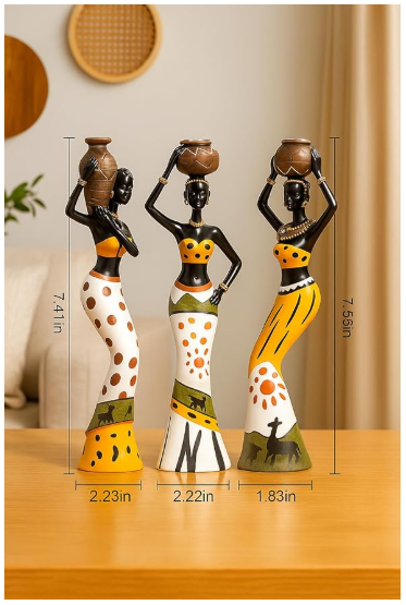 Beautiful Finish Uniquely Hand Crafted Home Dcor African Tribal Women Art Piece - (Set of 3, Multicolour)