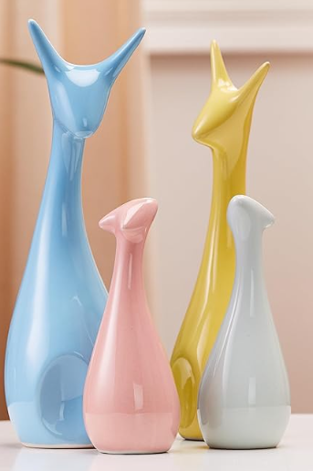 Home Decor Happy Deer Family Action Statue Piano Finish Ceramic Figures(Set of 4,Multicolor)